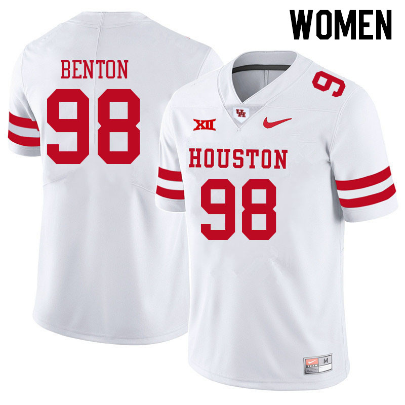 Women #98 Justin Benton Houston Cougars College Big 12 Conference Football Jerseys Sale-White